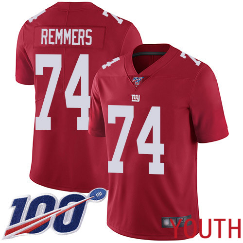 Youth New York Giants #74 Mike Remmers Red Limited Red Inverted Legend 100th Season Football NFL Jersey->youth nfl jersey->Youth Jersey